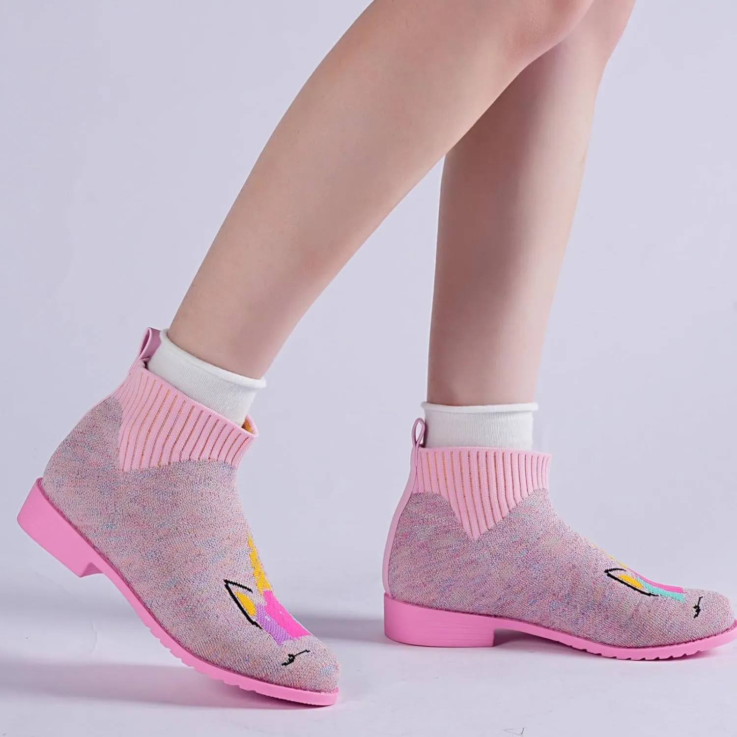 IceUnicorn Girls Chelsea Boots Knit Sock Ankle Boots Slip On Short Booties Girls Low Heel Boots for Little Kid/Big Kid