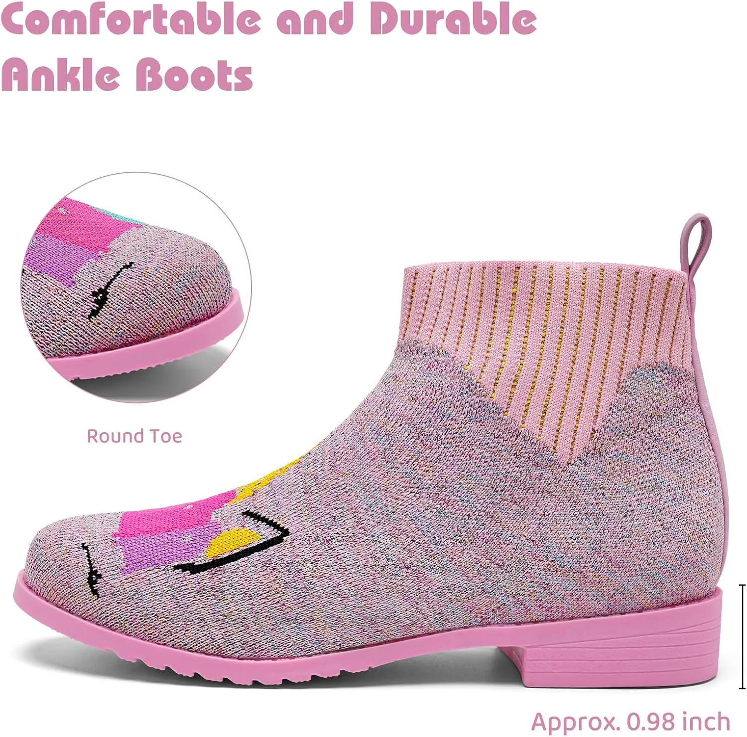 IceUnicorn Girls Chelsea Boots Knit Sock Ankle Boots Slip On Short Booties Girls Low Heel Boots for Little Kid/Big Kid