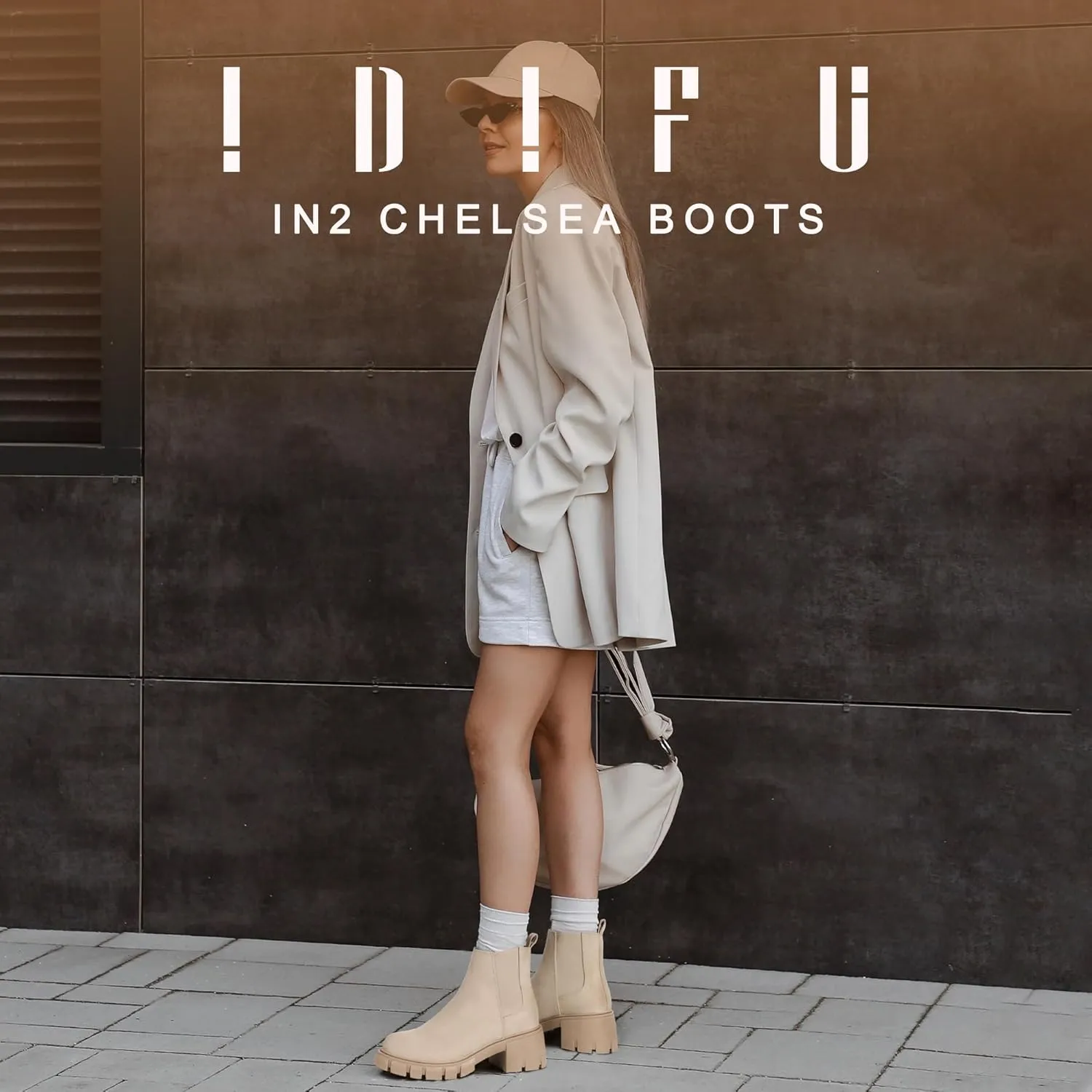 IDIFU IN2 Chelsea Ankle Boots for Women Low Block Chunky Women's Boots Round Toe Short Heeled Ankle Booties Fashion Cute Comfort Trendy Dress Booties Fall Lady Slip On Lug Sole Boots