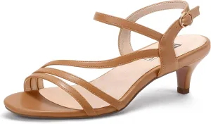 IDIFU Women's Dressy Strappy 2 Inch Low Kitten Heel Open Toe Sandals Dress Shoes for Woman Lady in Bridal Dance Evening