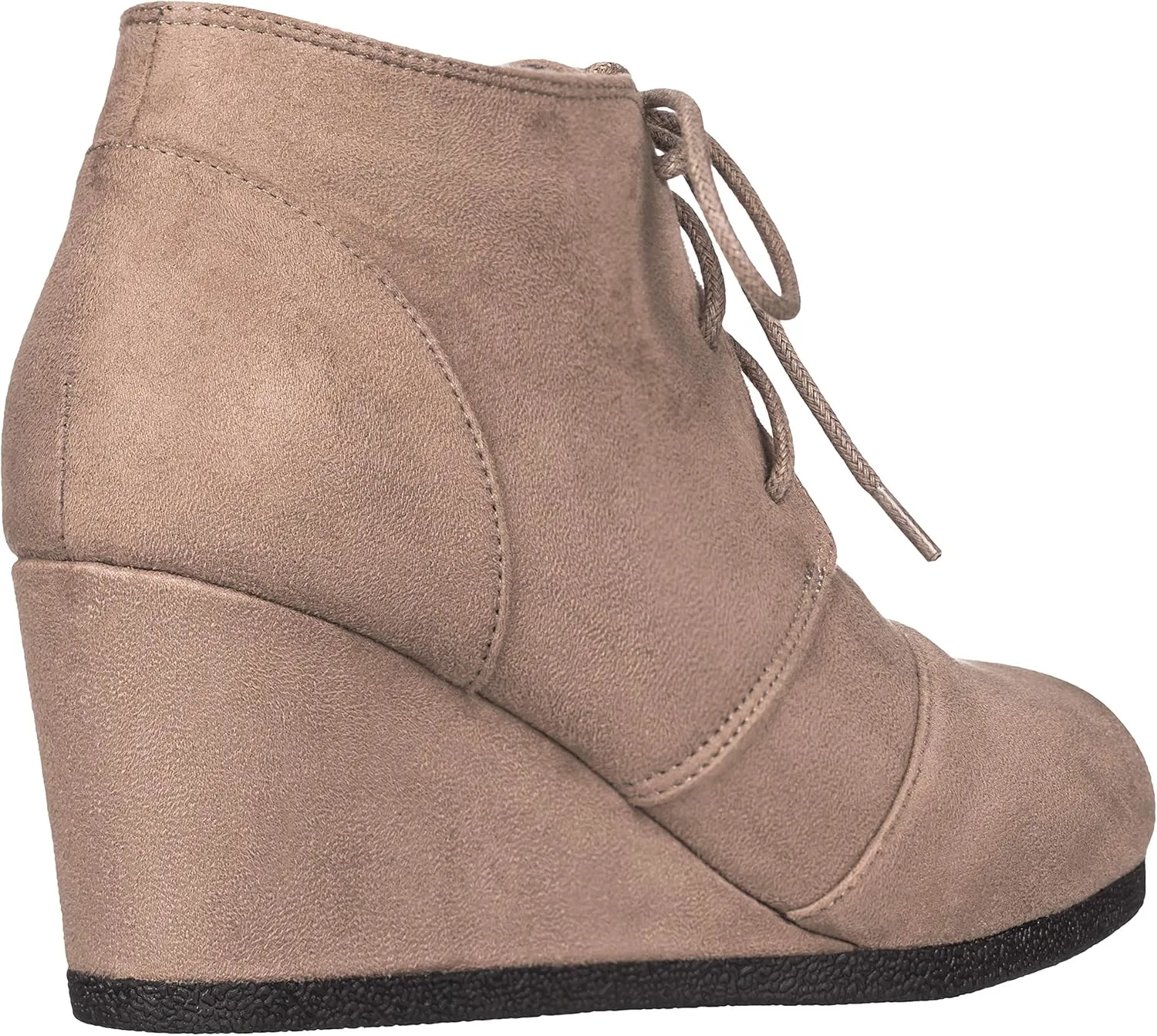 ILLUDE Women's Round Toe Lace Up Wedge Heels Suede Ankle Boots Booties