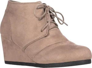 ILLUDE Women's Round Toe Lace Up Wedge Heels Suede Ankle Boots Booties