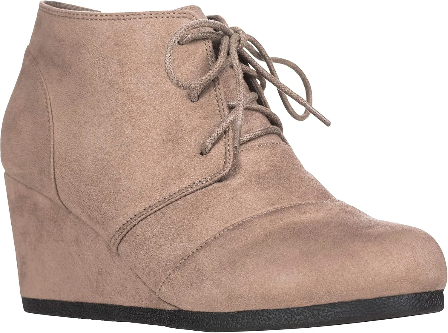 ILLUDE Women's Round Toe Lace Up Wedge Heels Suede Ankle Boots Booties
