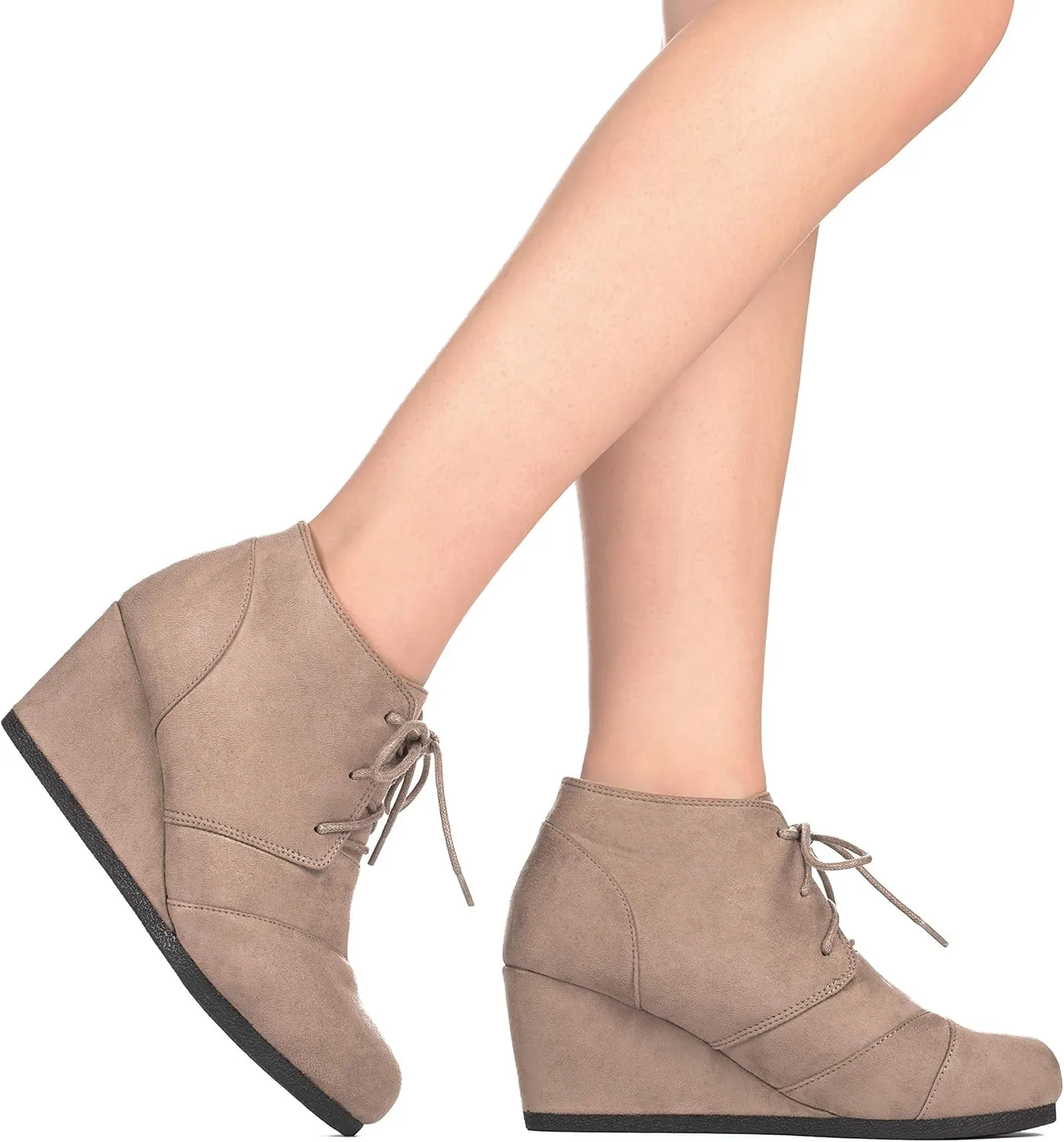 ILLUDE Women's Round Toe Lace Up Wedge Heels Suede Ankle Boots Booties
