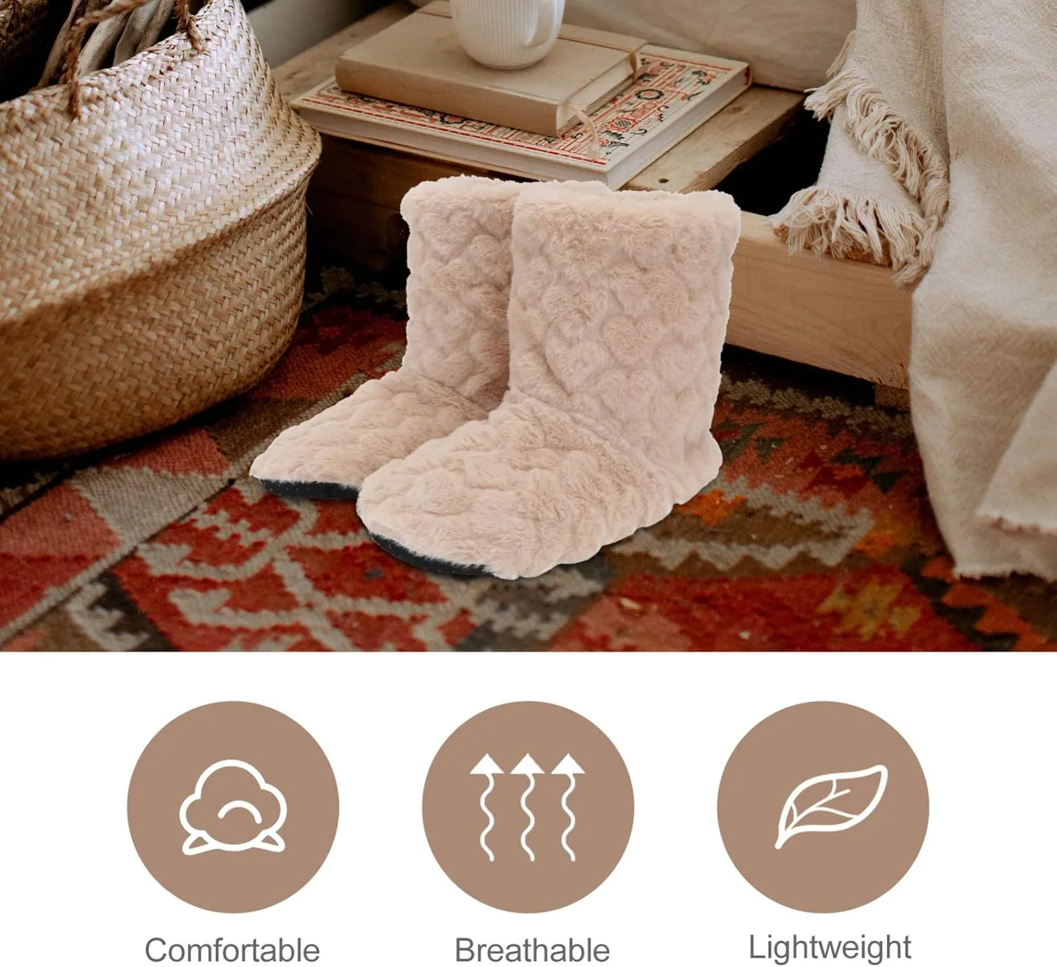 Indoor Warm Floor Footwear Thickened High Tube Floor Boots Furry House Anti- slip Slippers For Lady Women