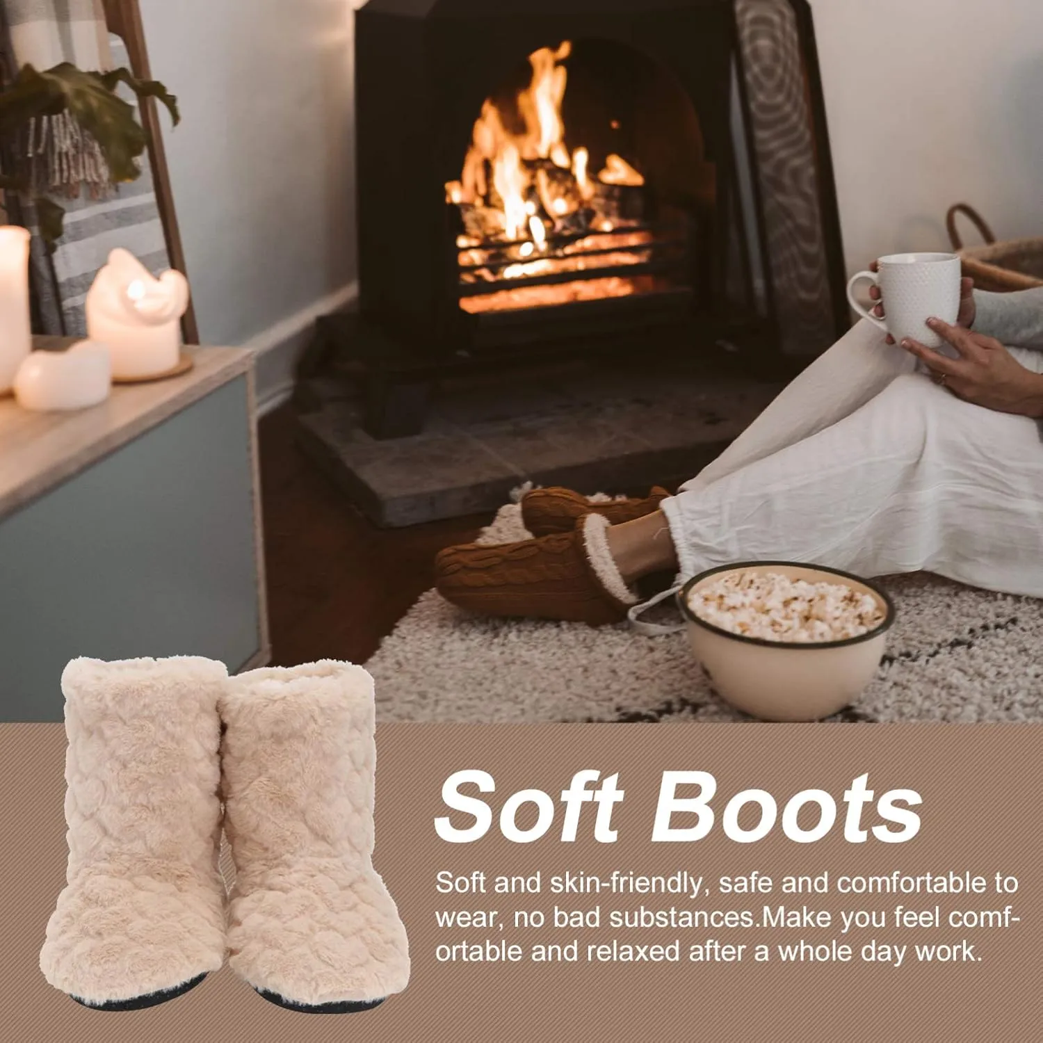 Indoor Warm Floor Footwear Thickened High Tube Floor Boots Furry House Anti- slip Slippers For Lady Women
