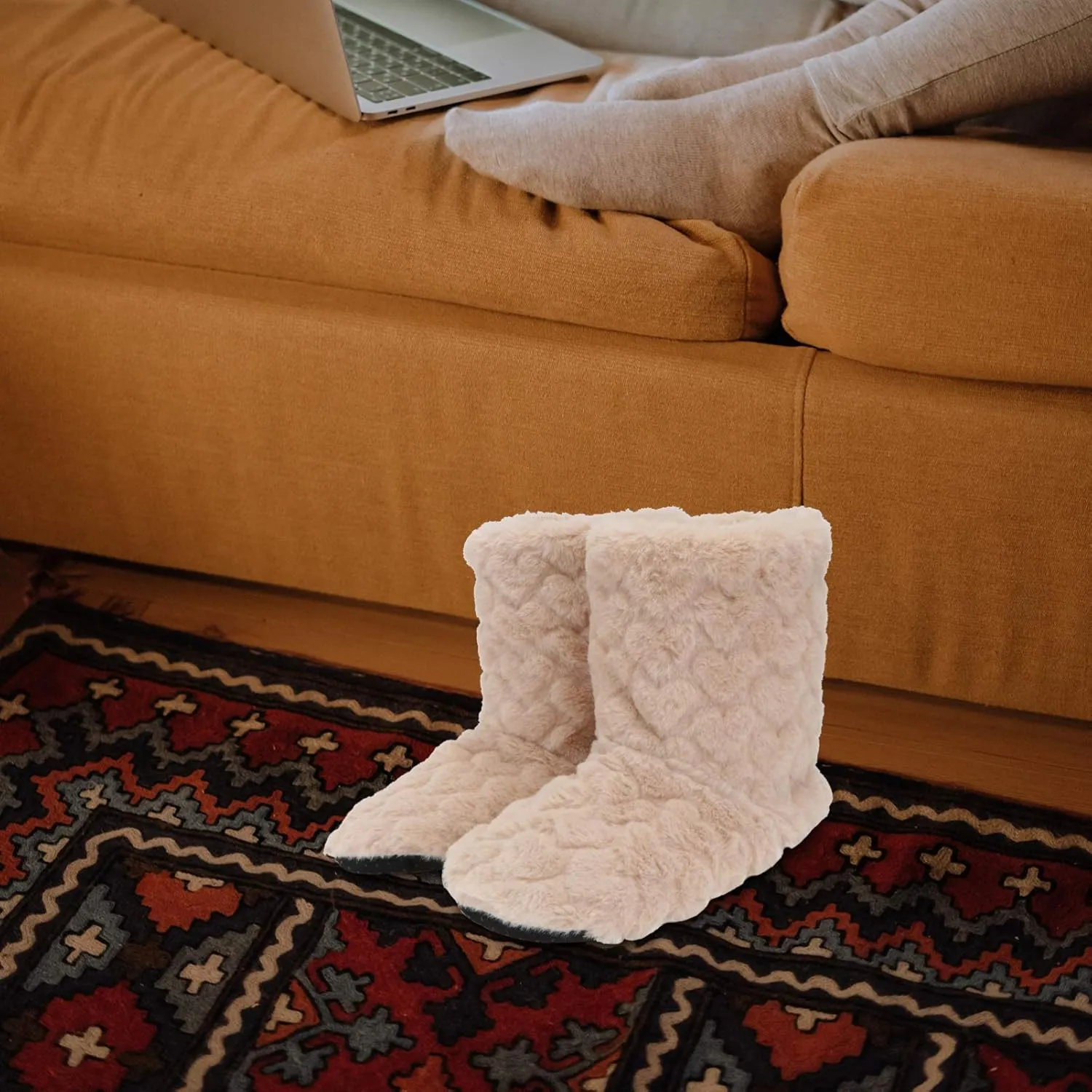 Indoor Warm Floor Footwear Thickened High Tube Floor Boots Furry House Anti- slip Slippers For Lady Women