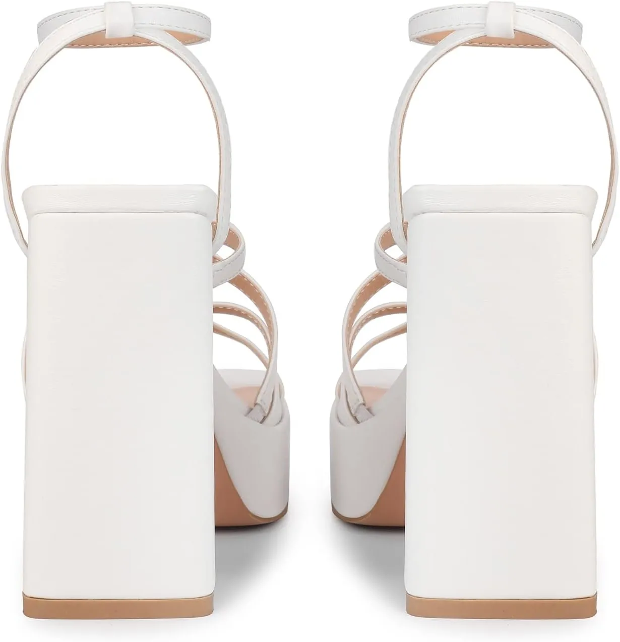 ISNOM Platform Chunky Heels for Women, Block Heel Sandals with Open Square Toe and Ankle Strap