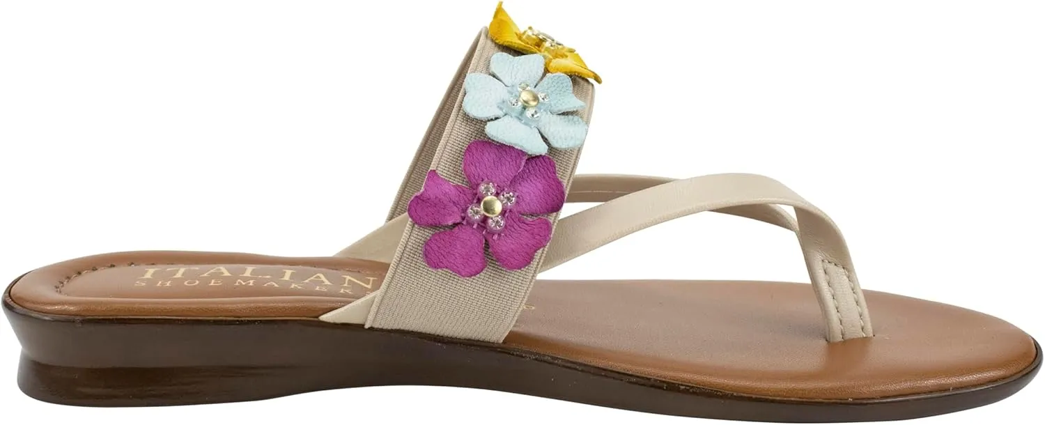 ITALIAN Shoemakers Claudie Women's low wedge Sandals with stretch comfort band, floral embellishment, and moderate wedge