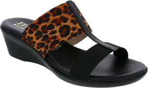 ITALIAN Shoemakers Sadey Stretch Fabric Elastic H Strap Dress Wedge Sandals for Women Leopard 8
