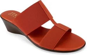 ITALIAN Shoemakers Sadey Stretch Fabric Elastic H Strap Dress Wedge Sandals for Women Rust 9