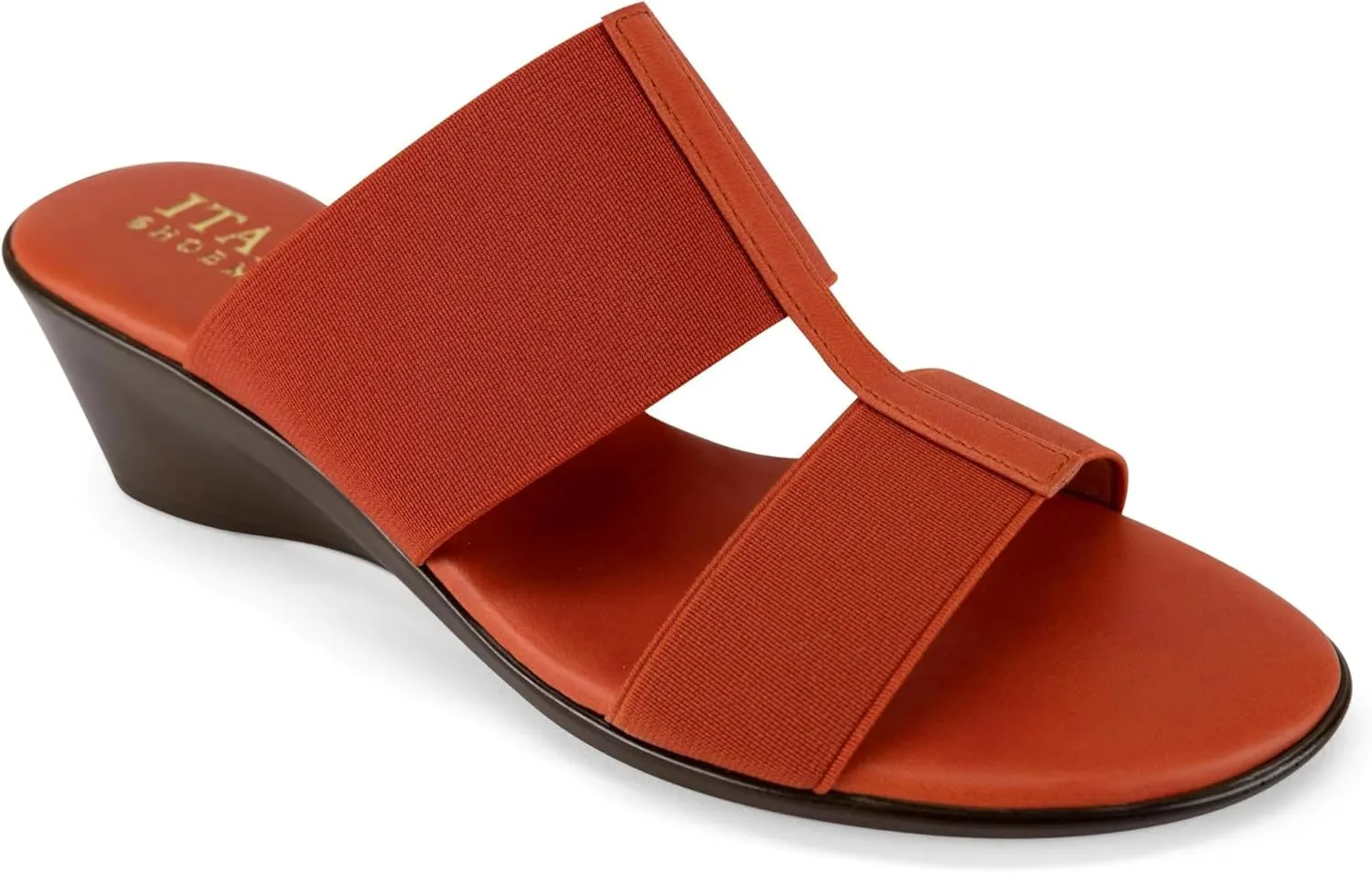 ITALIAN Shoemakers Sadey Stretch Fabric Elastic H Strap Dress Wedge Sandals for Women Rust 9