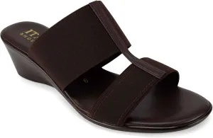 ITALIAN Shoemakers Sadey Stretch Fabric Elastic H Strap Dress Wedge Sandals for Women Tobacco 11