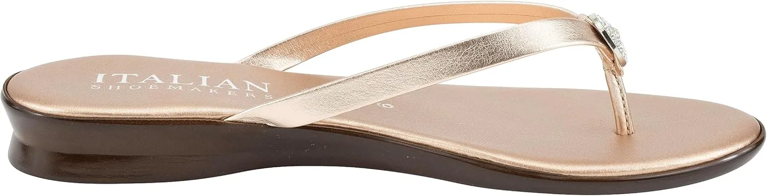 ITALIAN Shoemakers Womens Bethy Thin Strap Short Wedge Thong Ornamental Padded Sandal for Women