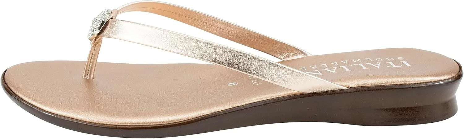 ITALIAN Shoemakers Womens Bethy Thin Strap Short Wedge Thong Ornamental Padded Sandal for Women