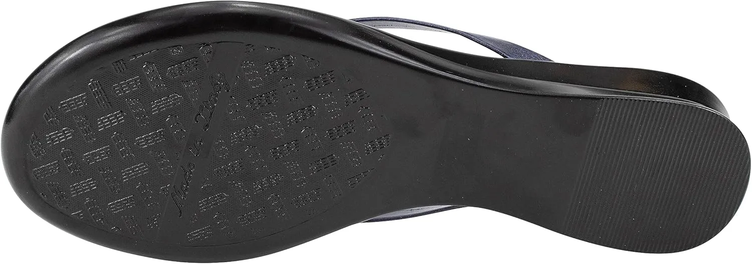 ITALIAN Shoemakers Womens Bethy Thin Strap Short Wedge Thong Ornamental Padded Sandal for Women