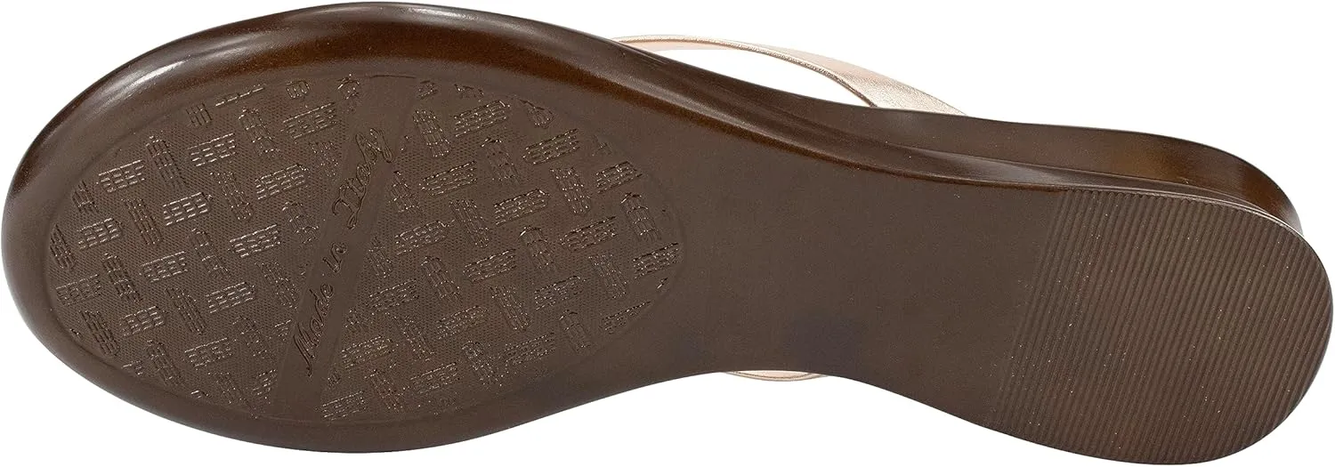 ITALIAN Shoemakers Womens Bethy Thin Strap Short Wedge Thong Ornamental Padded Sandal for Women