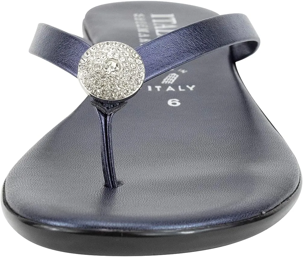 ITALIAN Shoemakers Womens Bethy Thin Strap Short Wedge Thong Ornamental Padded Sandal for Women