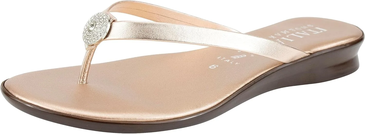 ITALIAN Shoemakers Womens Bethy Thin Strap Short Wedge Thong Ornamental Padded Sandal for Women