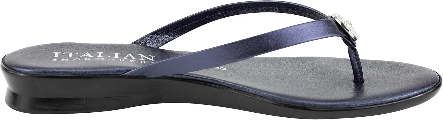 ITALIAN Shoemakers Womens Bethy Thin Strap Short Wedge Thong Ornamental Padded Sandal for Women
