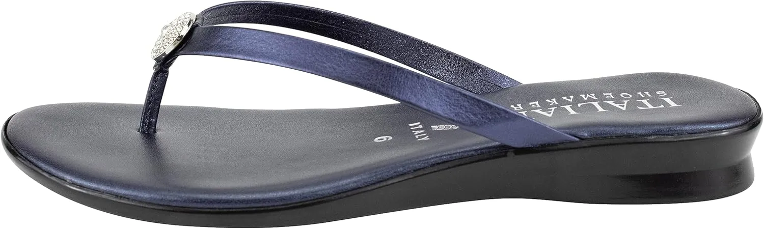 ITALIAN Shoemakers Womens Bethy Thin Strap Short Wedge Thong Ornamental Padded Sandal for Women