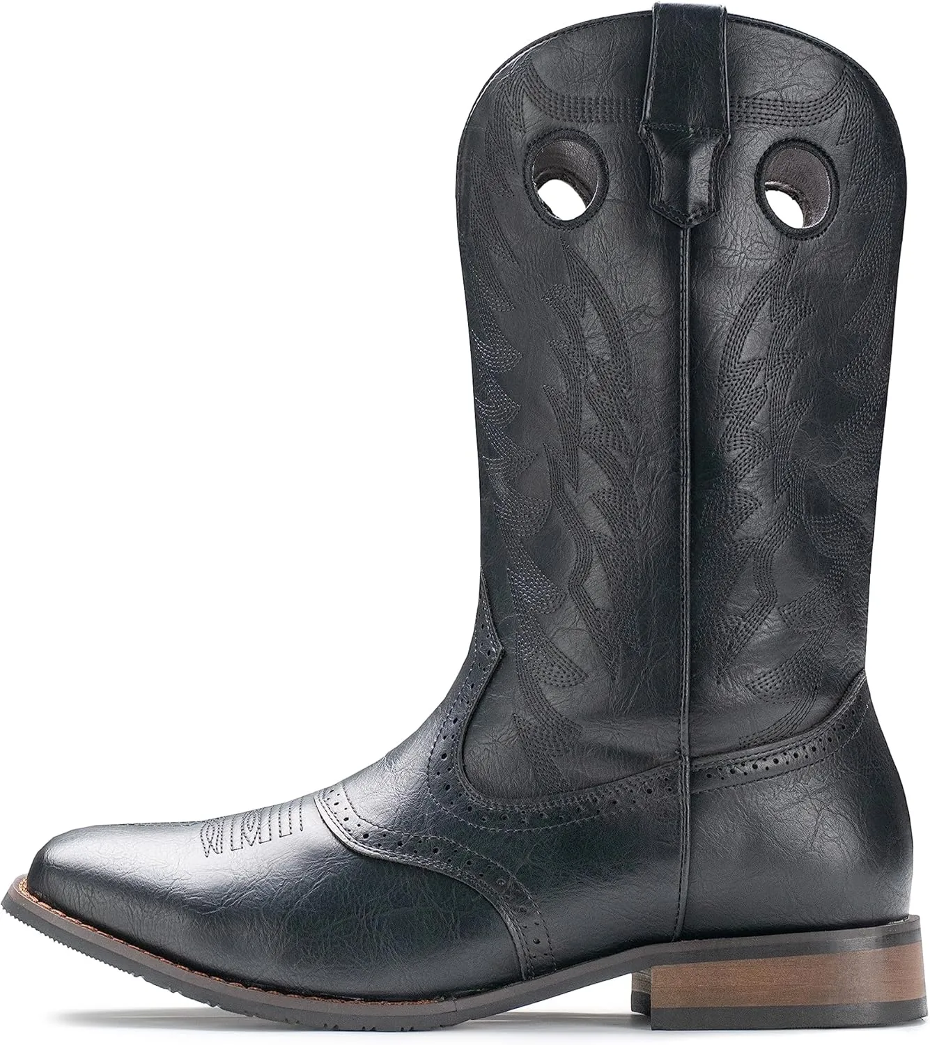 IUV Cowboy Boots For Men Western Boot Classic Embroidered Square Toe Pull On Mid-Calf Boots Round Hole