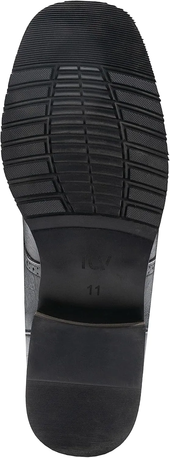IUV Cowboy Boots For Men Western Boot Classic Embroidered Square Toe Pull On Mid-Calf Boots Round Hole