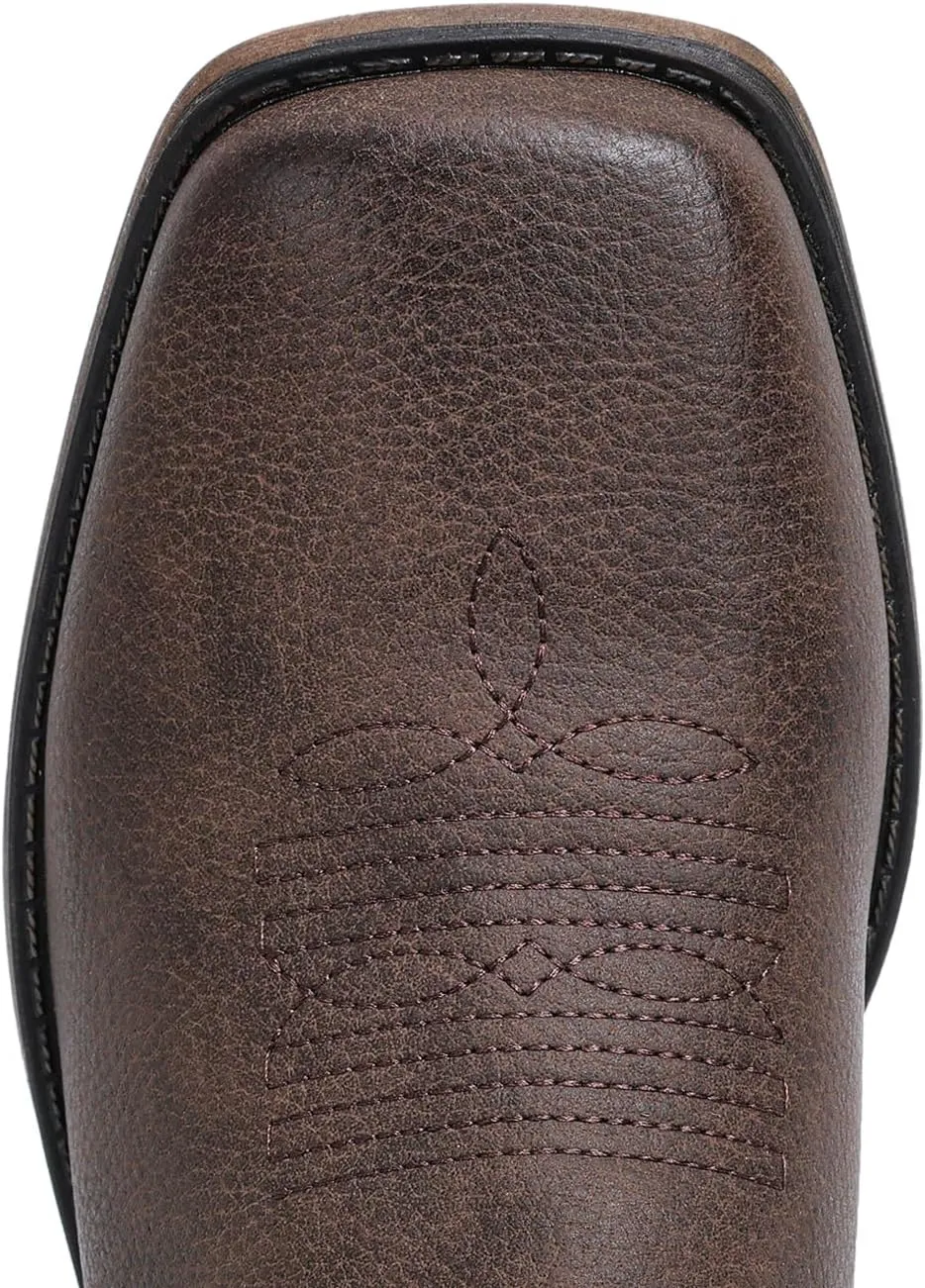 IUV Cowboy Boots For Women Square Toe Western Boots Mid Calf Cowgirl Boots Pull On Fashion Embroidered Cowboy Boots