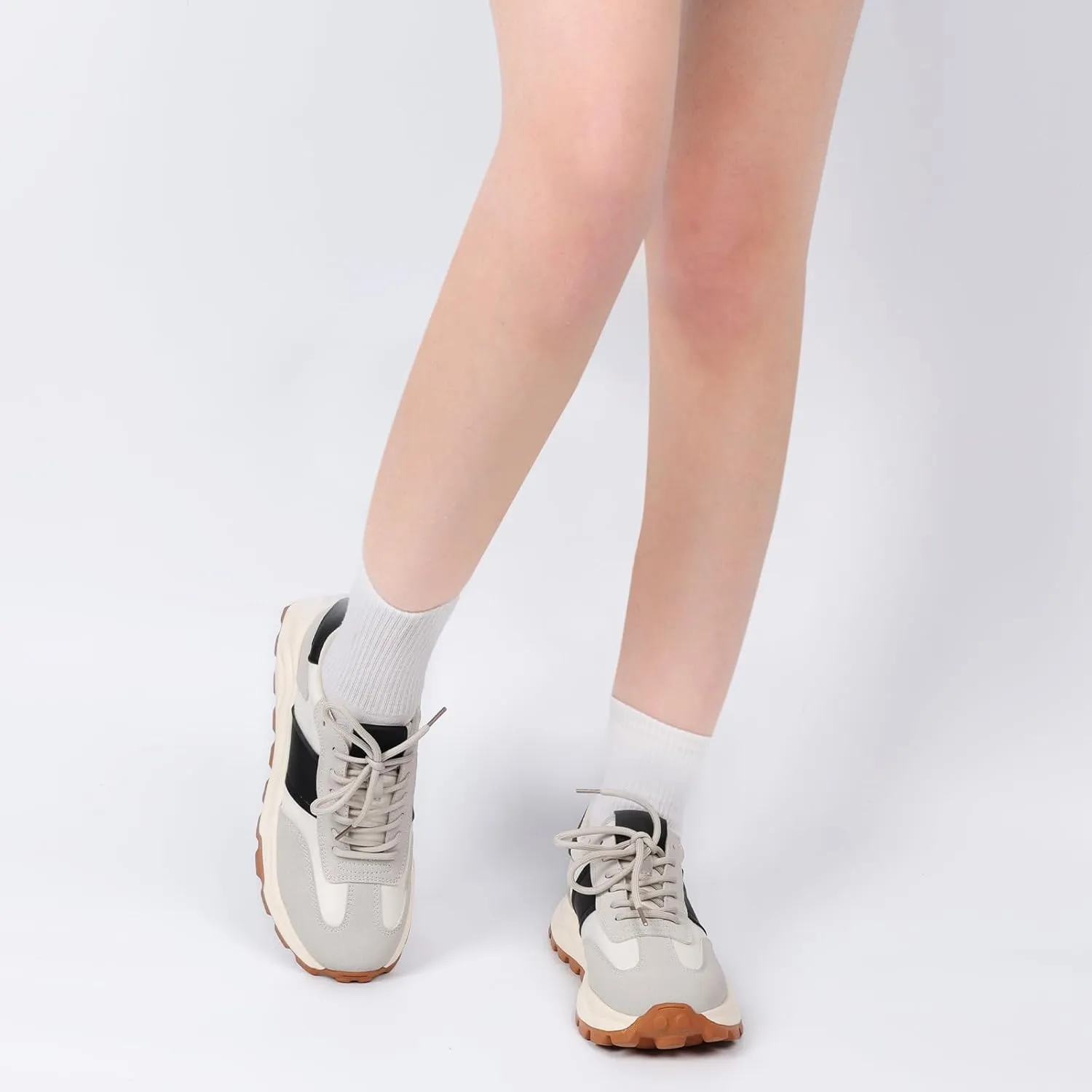 IXU Womens Sneakers Fashion Lightweight Tennis Sneakers for Women Fashion Walking Leather Suede Lace Up Non-Slip Casual Womens Shoes Comfortable Shoes