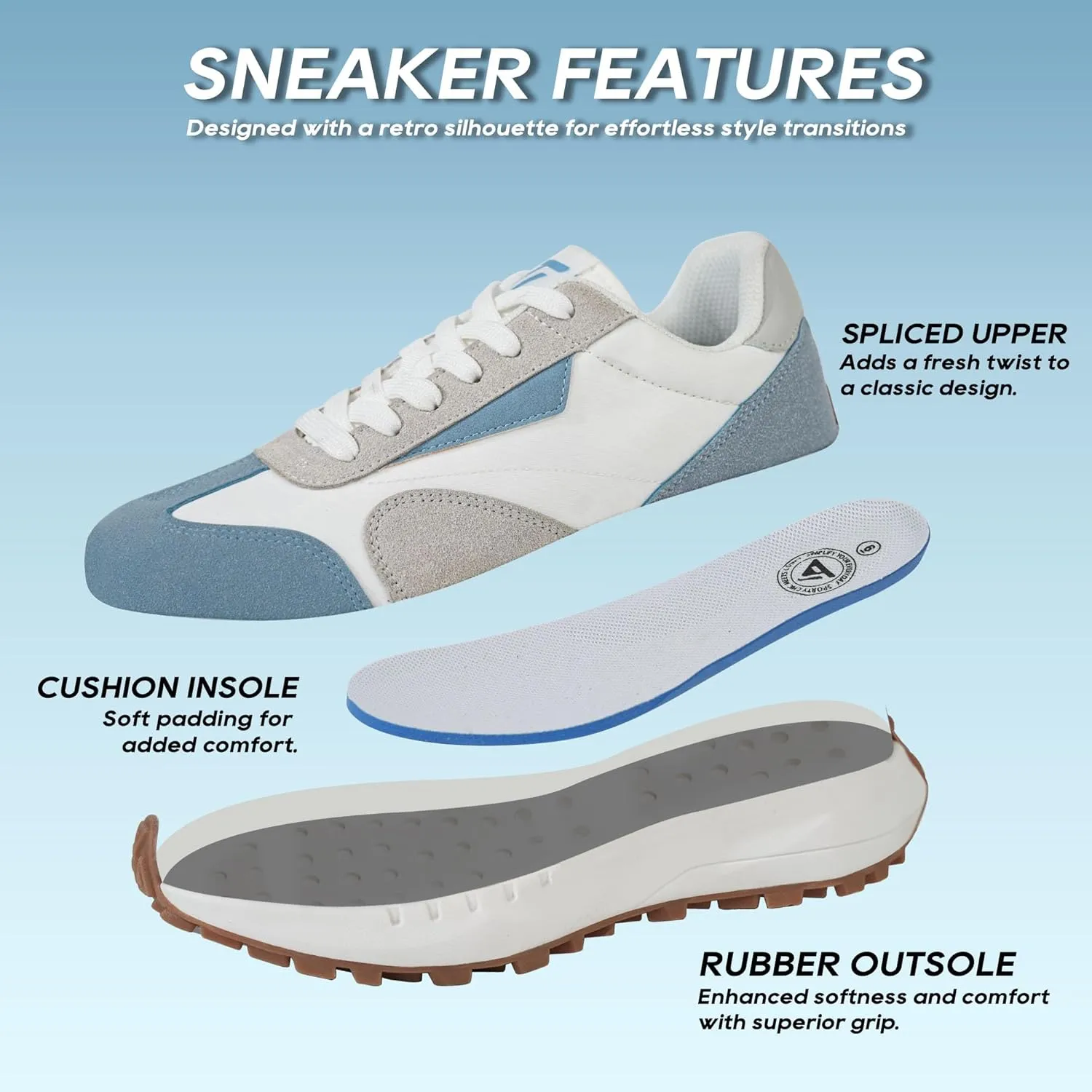 JABASIC Women Lace Up Fashion Sneakers Comfortable Vintage Walking Sports Shoes