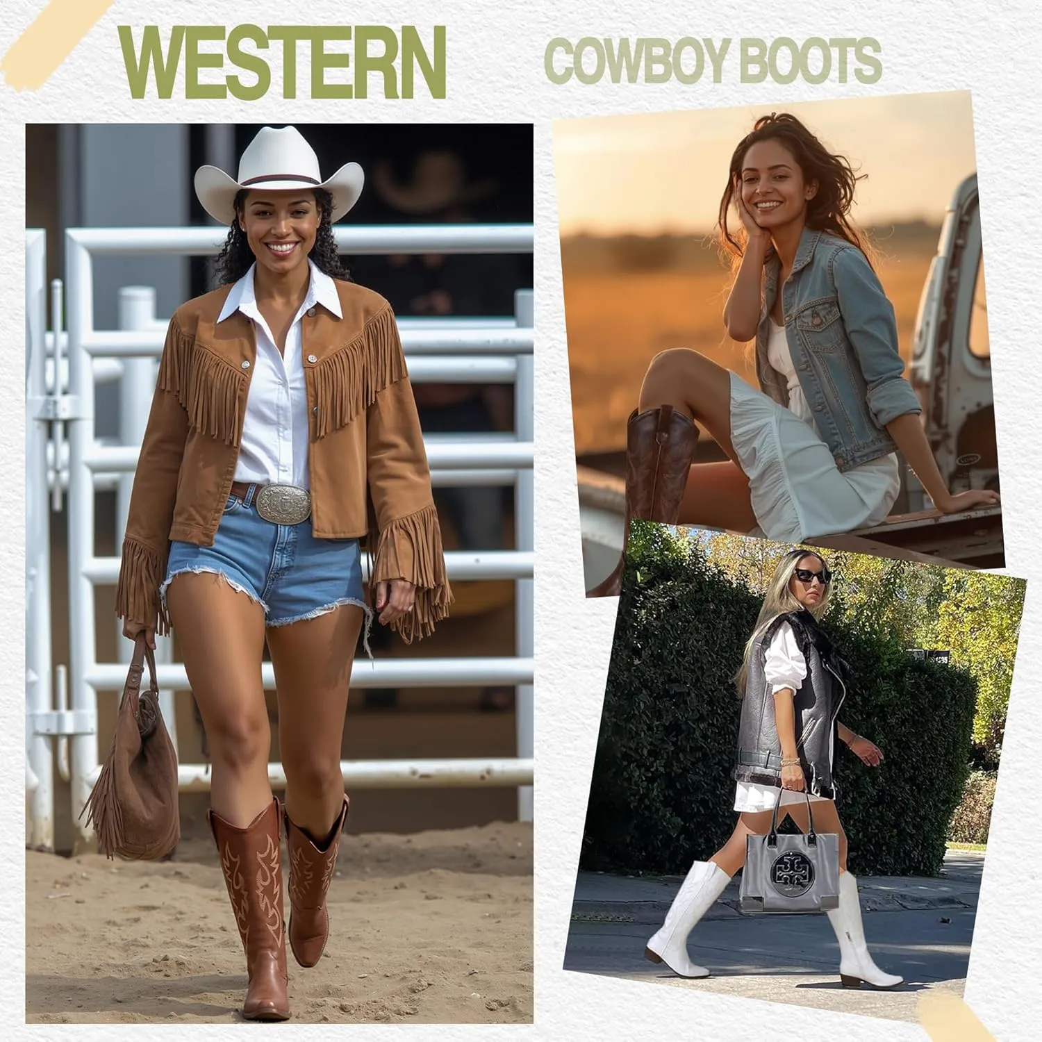 Jeossy Women's Cowboy Boots Embroided Western Cowgirl Boots Square Toe Knee High Pull on Wide Calf Shoes with Inside Zipper