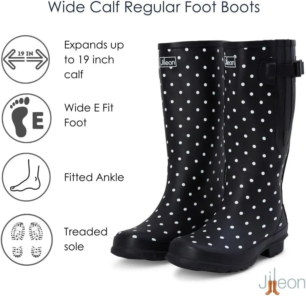 Jileon Wide Calf Rain Boots for Women - up to 19 inch Calf - Standard Foot & Ankle Width - Durable Rubber