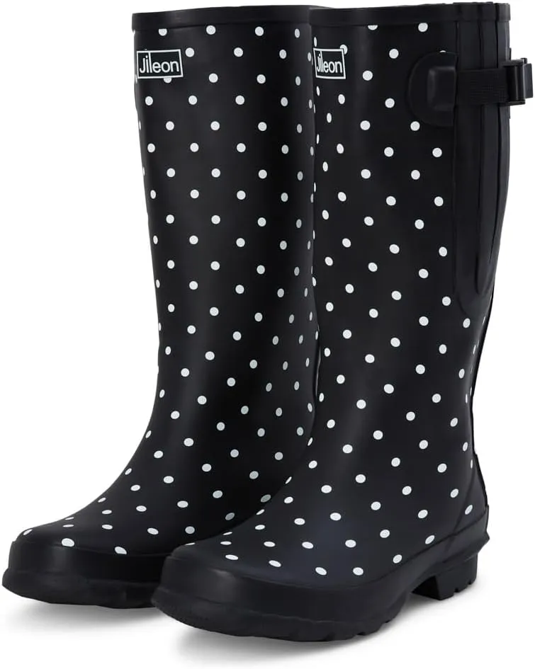 Jileon Wide Calf Rain Boots for Women - up to 19 inch Calf - Standard Foot & Ankle Width - Durable Rubber