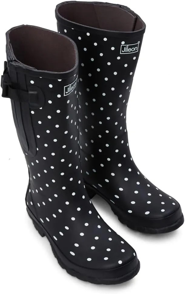 Jileon Wide Calf Rain Boots for Women - up to 19 inch Calf - Standard Foot & Ankle Width - Durable Rubber