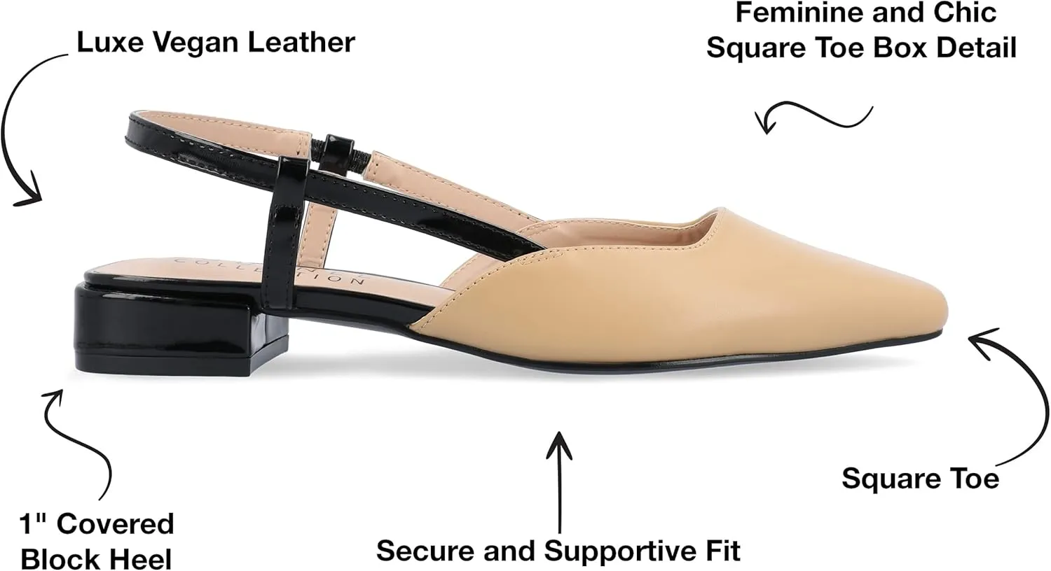 Journee Collection Womens Paislee Faux Leather Square Toe Slingbacks