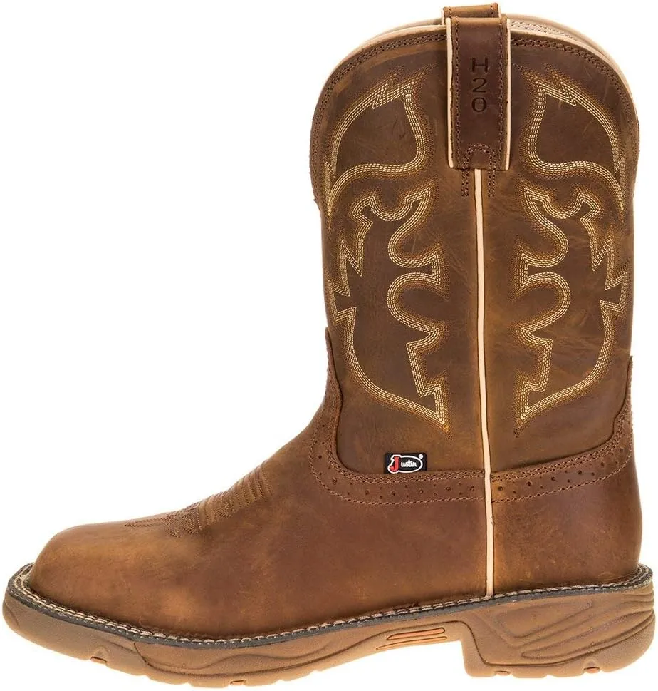 Justin Boot Company Men's Stampede Rush Rust 11" Rust Maldova Top Soft Toe Work Boot Brown