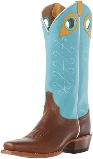 Justin Boots Women's Hattie Saddle Tan 13` Turquoise Square Toe Boot Tan 9 B