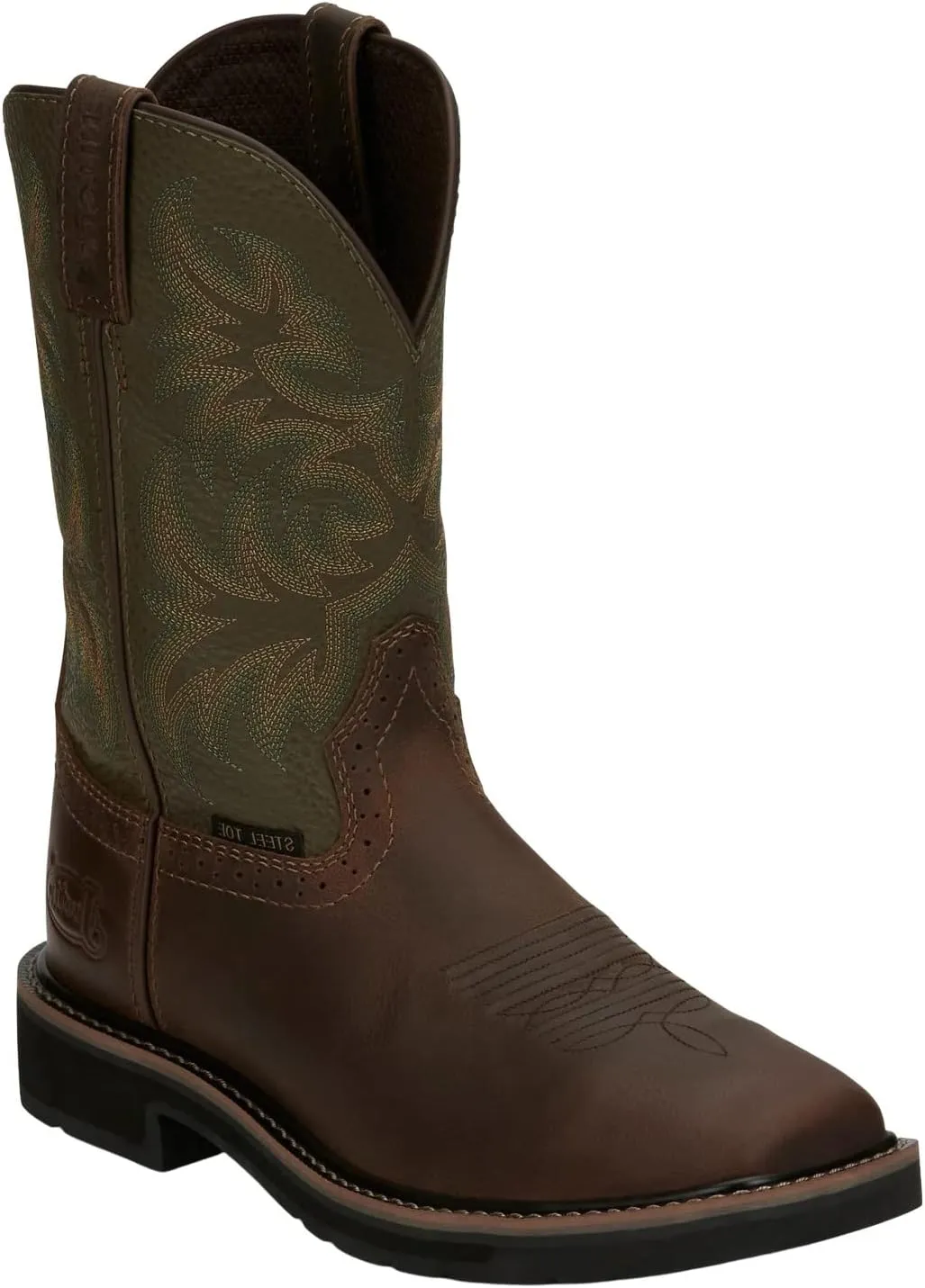 Justin Driller 11" Square Steel Toe Men's Boot, Durable Leather, Slip-Resistant, Comfort Cushioned Insole for Work Safety, Umber - 10 D