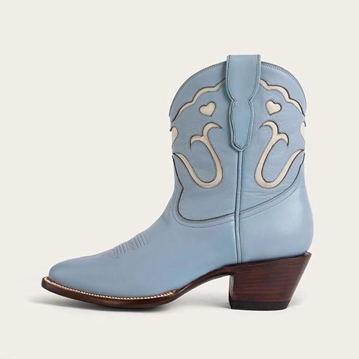 KaroNairy Cowboy Booties for Women Stitch White Heart Inlay Round Slip-On Western Cowgirl Ankle Cowboy Work Boots 11