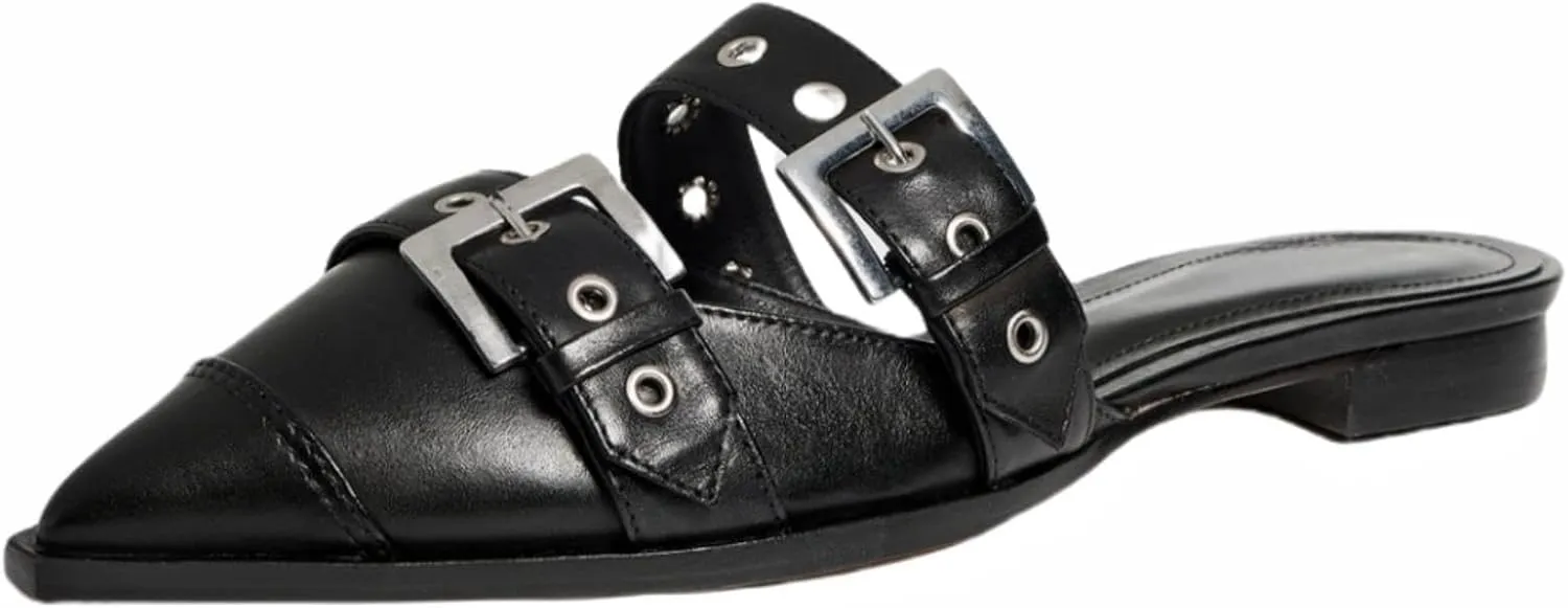 KaroNairy Women's Wide Buckle Ballet Flats, Pointy Toe & Square Toe Mary Jane Flats Slingback Comfortable Ballerina Flats