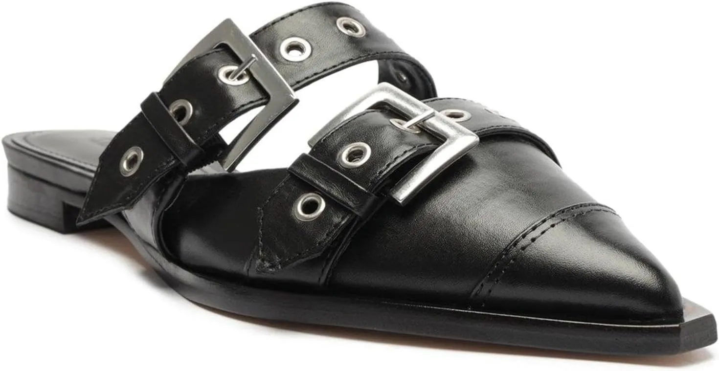 KaroNairy Women's Wide Buckle Ballet Flats, Pointy Toe & Square Toe Mary Jane Flats Slingback Comfortable Ballerina Flats