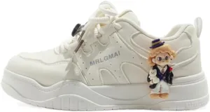 Kawaii White Chunky Sneakers - Cute Shoes for Teen Girls with Thick Sole, Minimalist Design, Comfy & Stylish for Everyday Wear, Back to School, Valentine's Day, Beach Travel