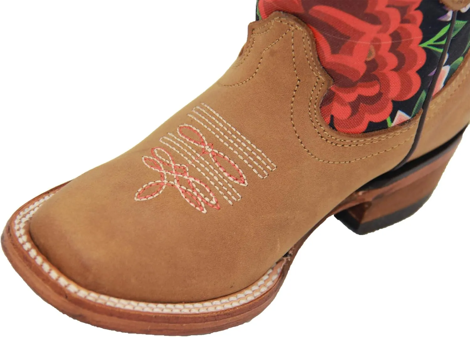 Kids Western Boot Girls Floral Cowboy Cowgirl Leather Brown Boot