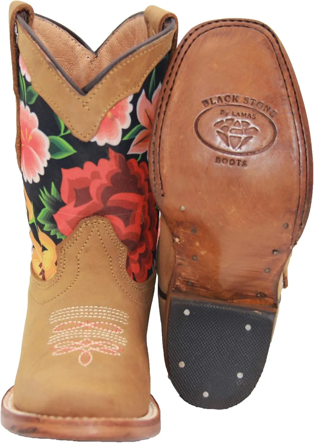 Kids Western Boot Girls Floral Cowboy Cowgirl Leather Brown Boot