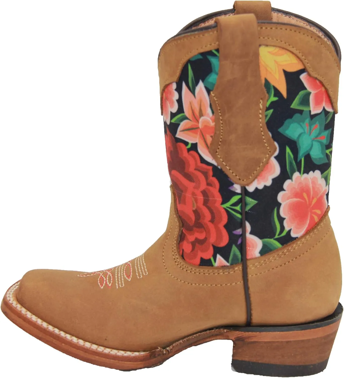 Kids Western Boot Girls Floral Cowboy Cowgirl Leather Brown Boot