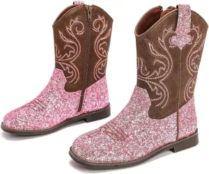 kkdom Cowgirl Boots Cowboy Boots For Girls Boys Kids Fashion Glitter Square Toe Western Boots