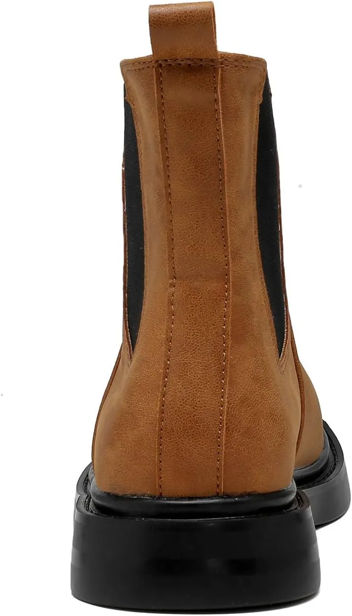 kkdom Women's Waterproof Low Heel Chelsea Bootie Double Elastic Gore Fashion Combat Ankle Boots