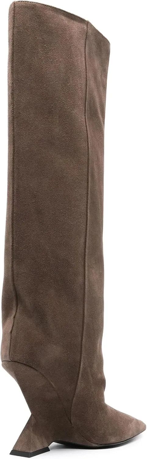 Kluolandi Womens Knee High Boots Sexy Pointed Toe Pull On Strange Wedge Heel Tall Boots for Women