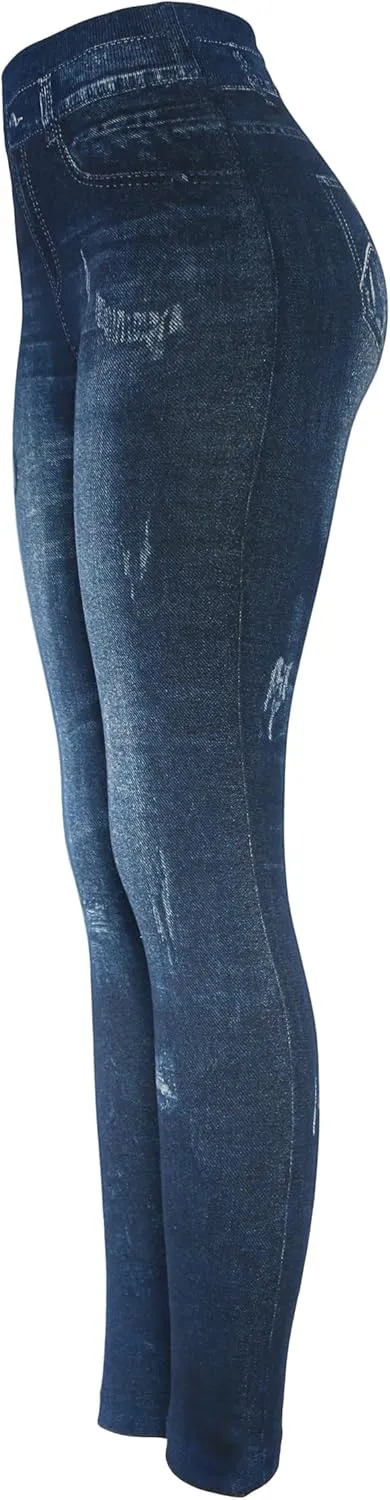 KMystic Women's Denim Print Fake Jeans Leggings