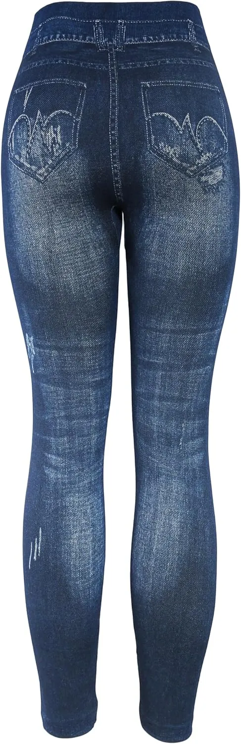 KMystic Women's Denim Print Fake Jeans Leggings
